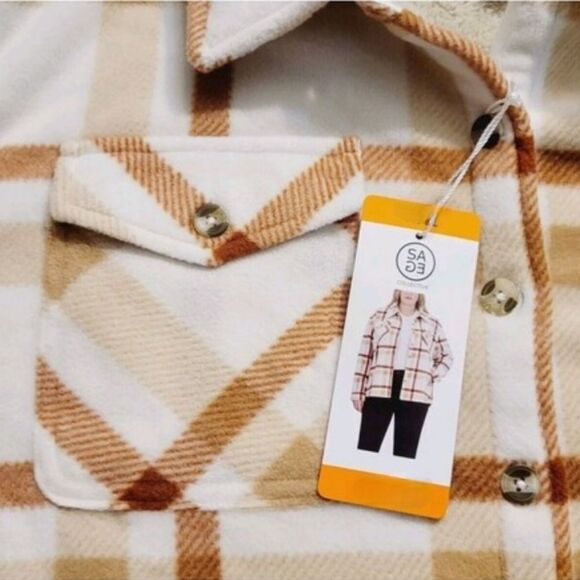 SAGE Women's M Plush Shirt Jacket Copper Rust Plaid Button Up Sherpa Lined NWT - Picture 7 of 9